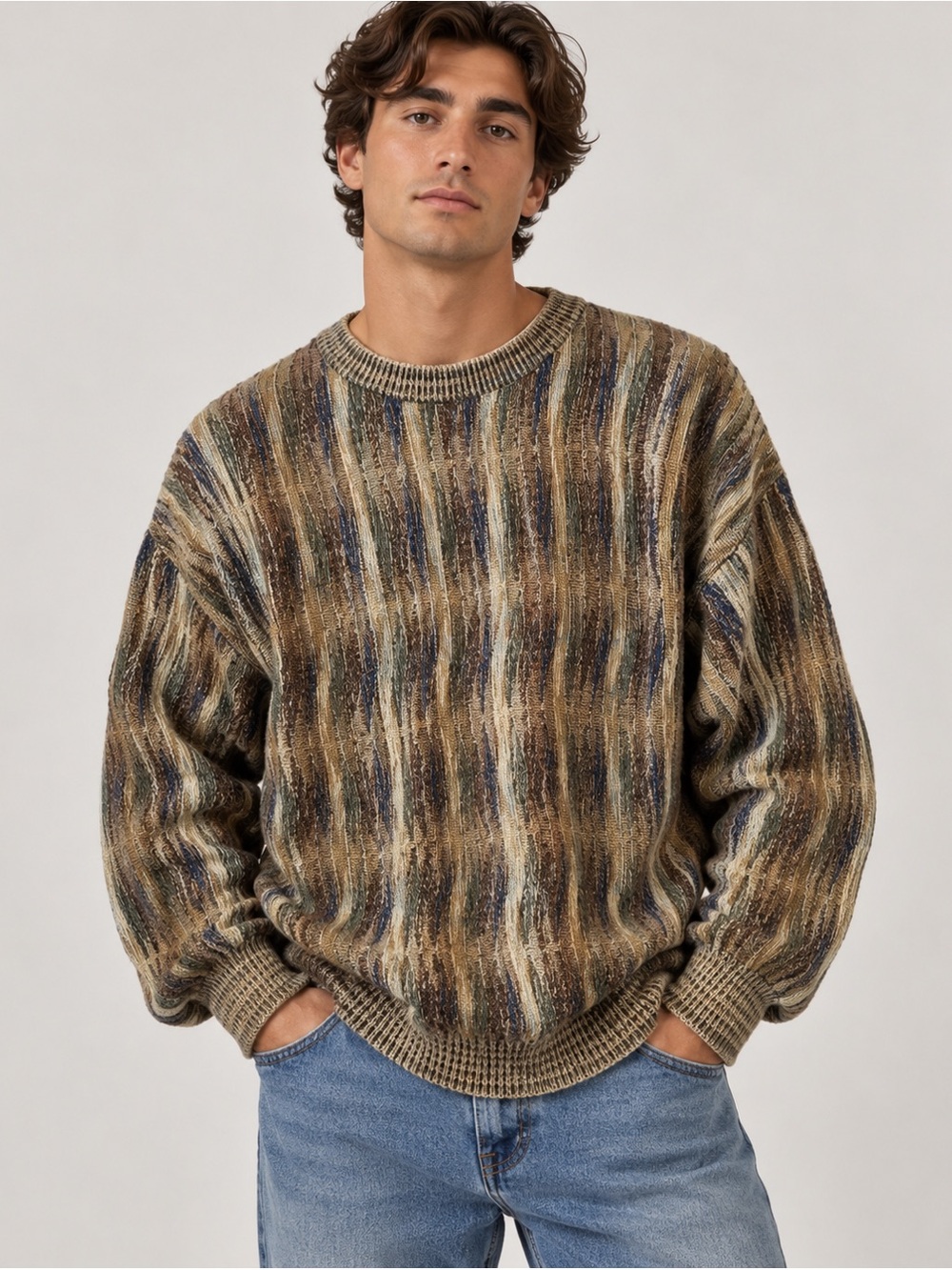 Vintage Bachrach Abstract Textured Knit Grandpa Sweater XXL